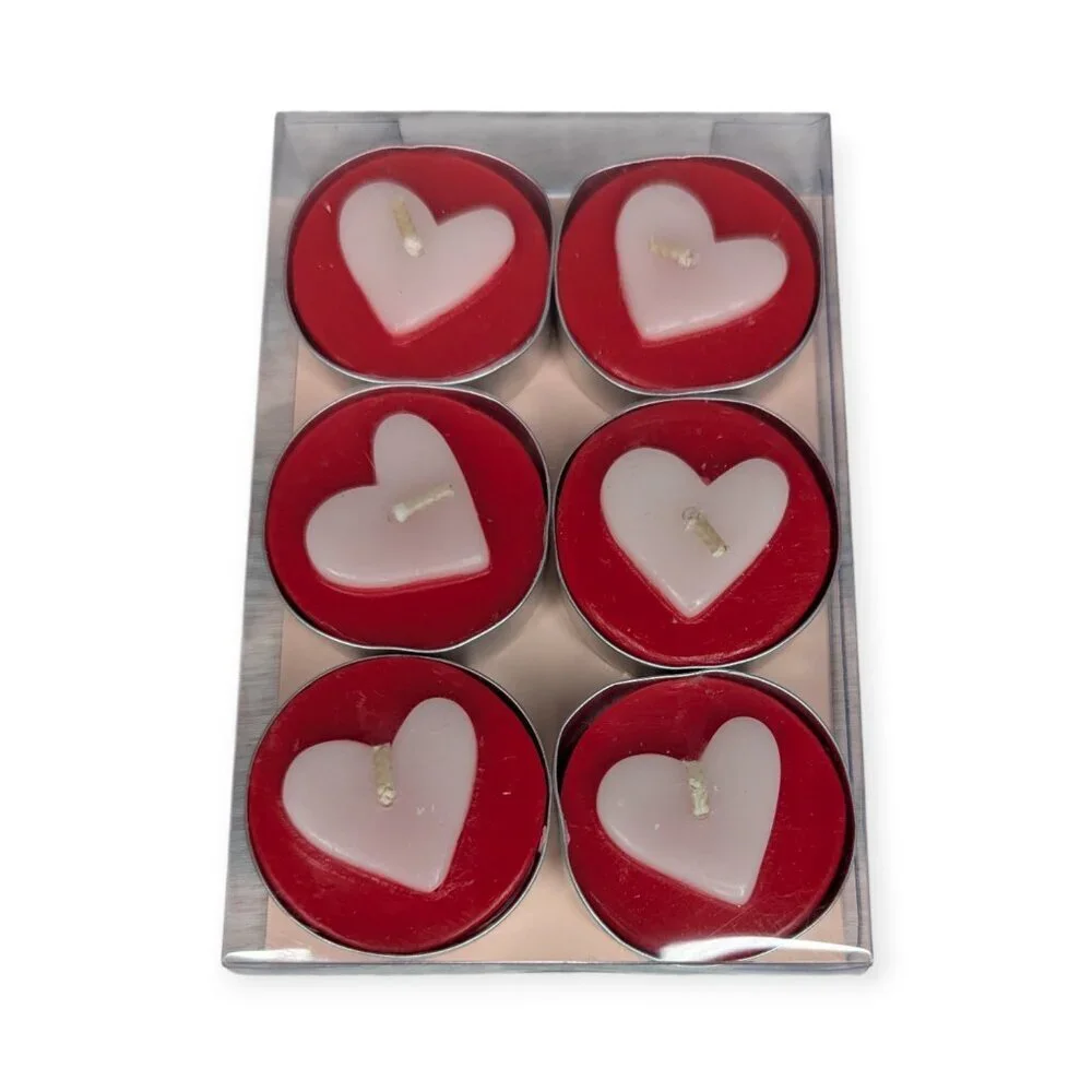 Crate & Barrel Heart-Shaped Tealight Candles Set of 6 NIB 382-649